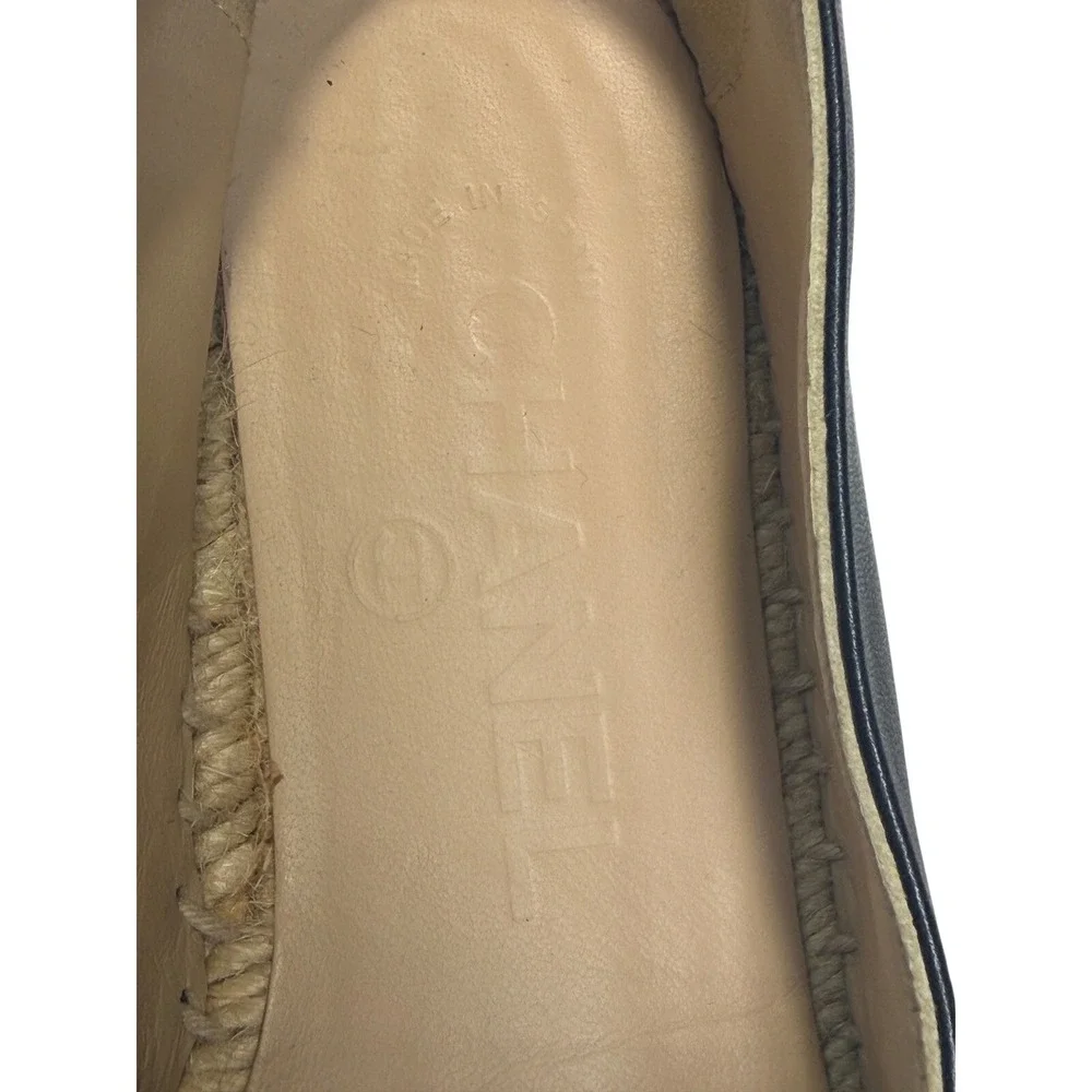 CHANEL Lambskin Espadrilles Black CC 37 Auth New w/o Box Leather Flats Slip-On